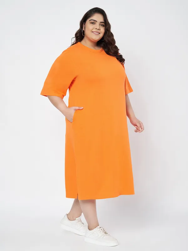 Orange_Cotton_Blend_Single_Jersey_Dresses