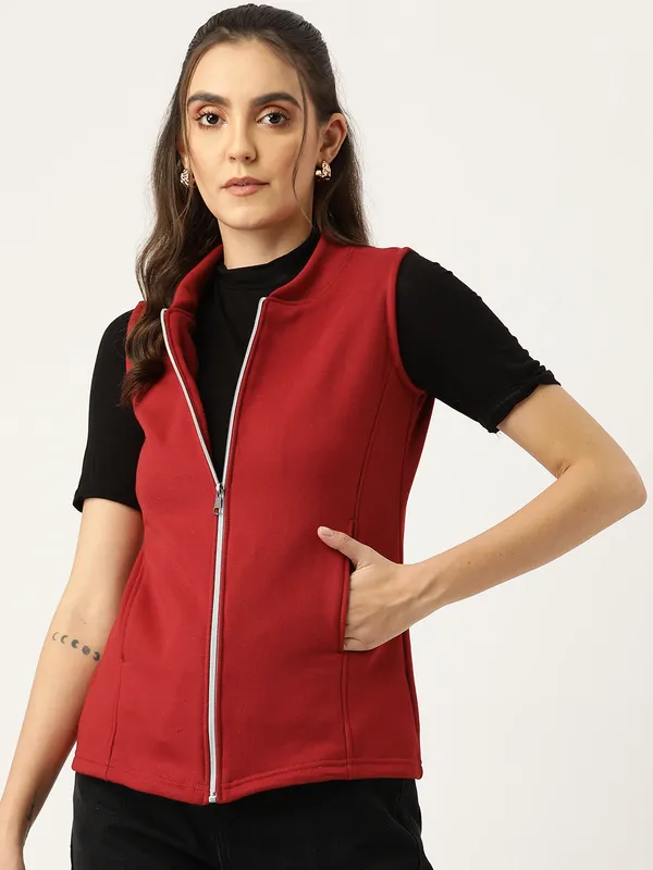 Plus_Size_Mock_Neck_Zip_Closure_Fleece_Tailored_Jacket