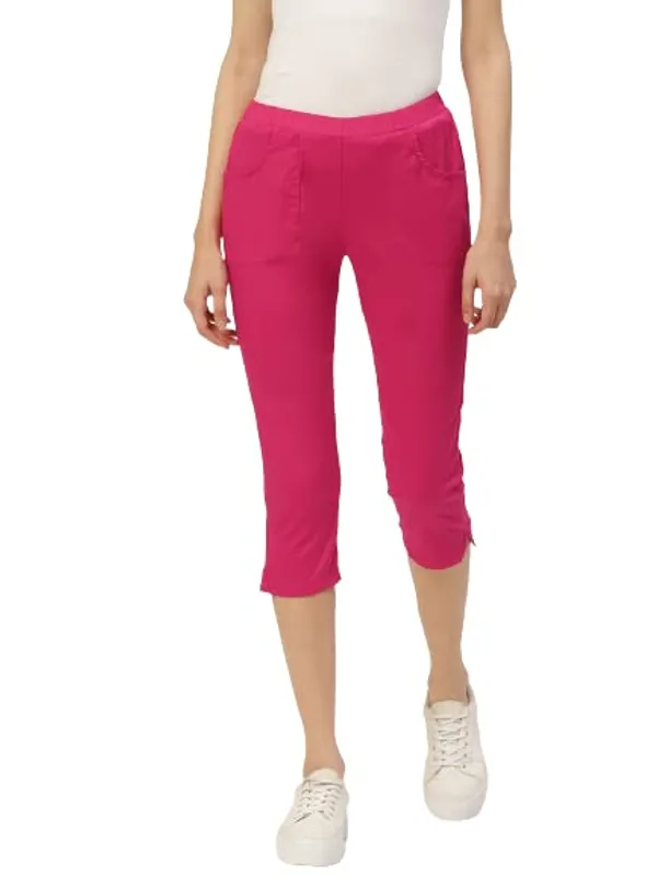 Magenta_COTTON_Poplin_Lycra_Capris