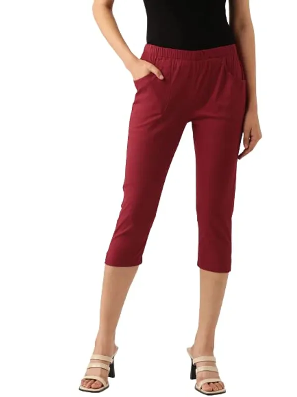 Maroon_COTTON_Poplin_Lycra_Capris