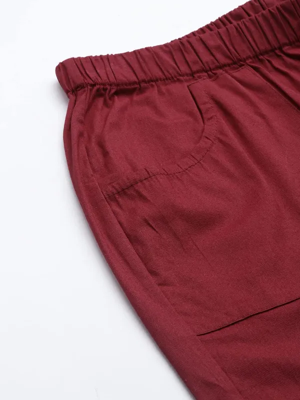 Maroon_COTTON_Poplin_Lycra_Capris