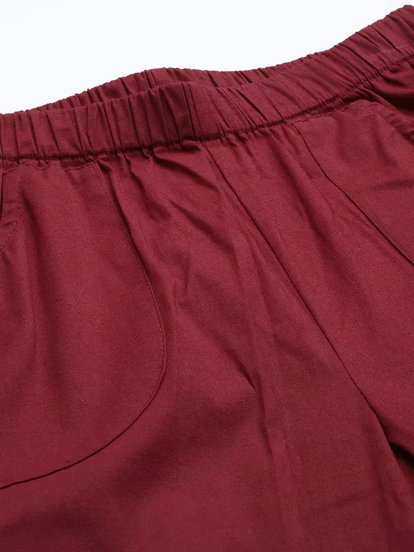 Maroon_COTTON_Poplin_Lycra_Capris