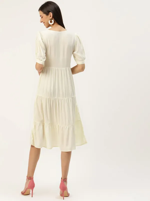 Cream_Rayon_Solid_Dresses