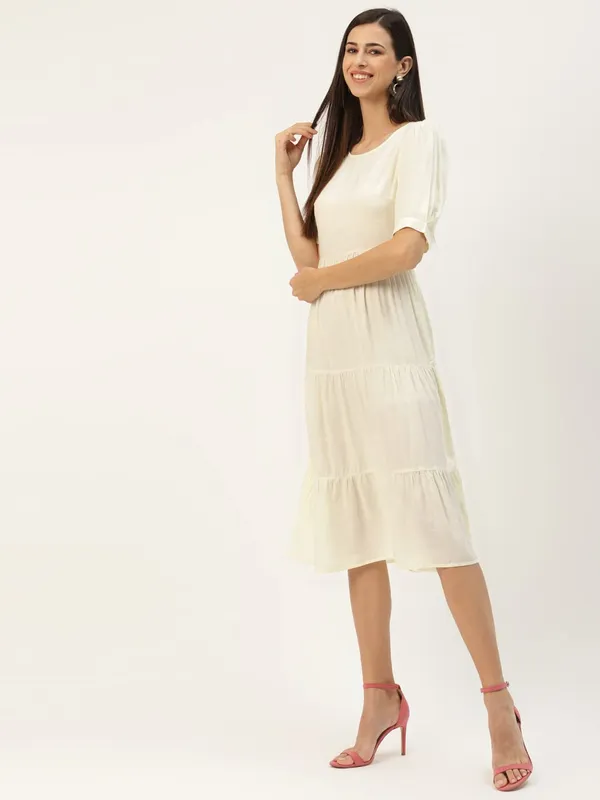 Cream_Rayon_Solid_Dresses
