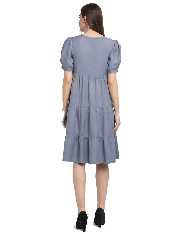 Grey_Rayon_Solid_Dresses