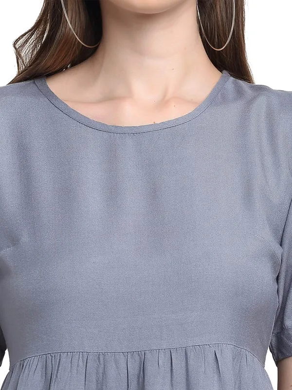 Grey_Rayon_Solid_Dresses