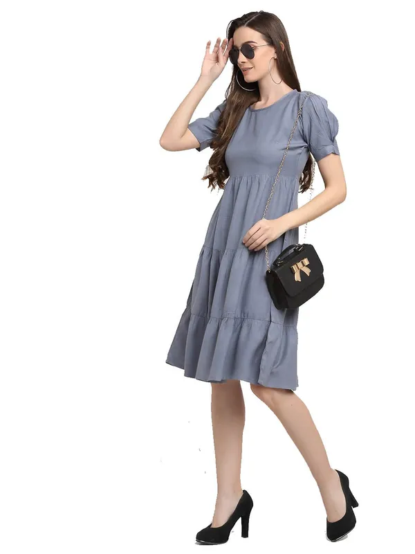 Grey_Rayon_Solid_Dresses