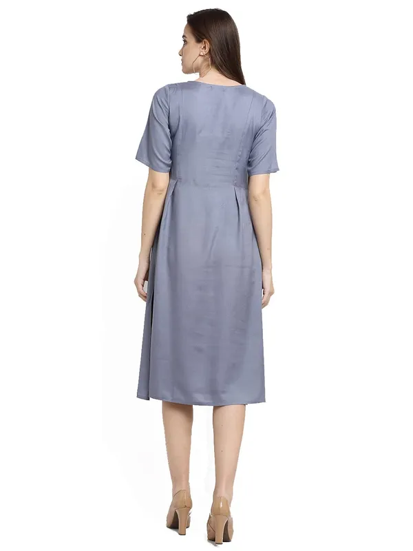 Grey_Rayon_Solid_Dresses