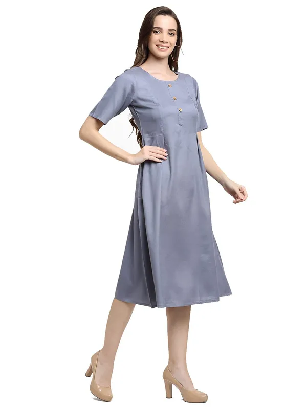 Grey_Rayon_Solid_Dresses