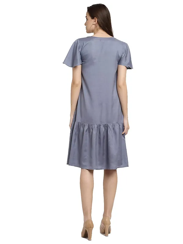 Grey_Rayon_Solid_Dresses