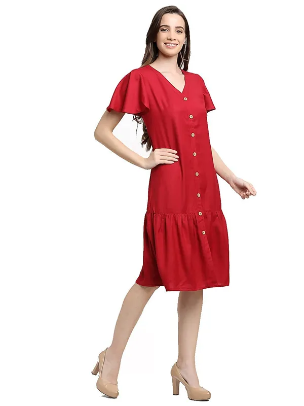 Maroon_Rayon_Solid_Dresses