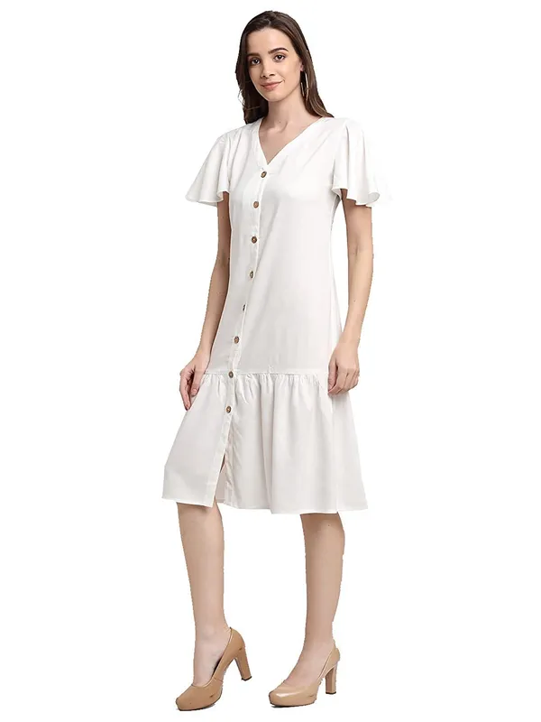 White_Rayon_Solid_Dresses_For_Women