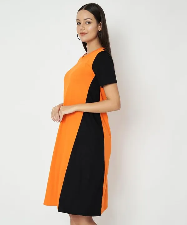 Orangeblack_Cotton_Blend_Single_Jersey_Dresses