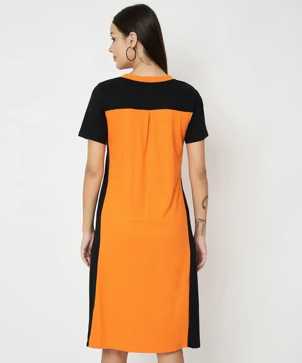 Orangeblack_Cotton_Blend_Single_Jersey_Dresses