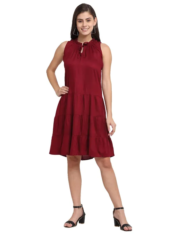 Maroon_Rayon_Solid_Dresses