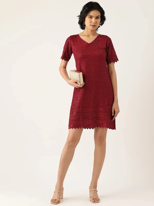 Maroon_Rayon_Sequinn_Dresses