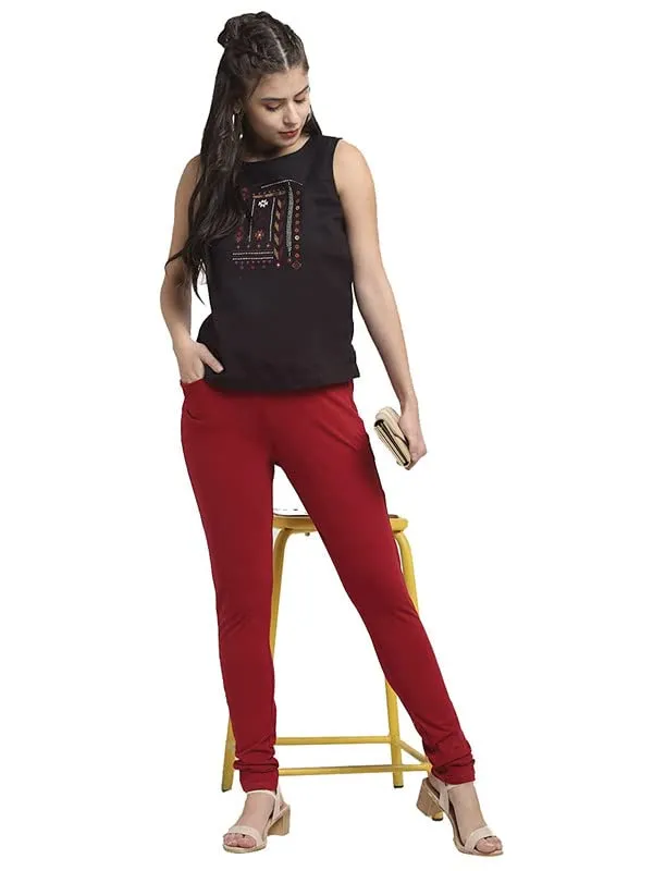 Maroon_Cotton_Lycra_Leggings