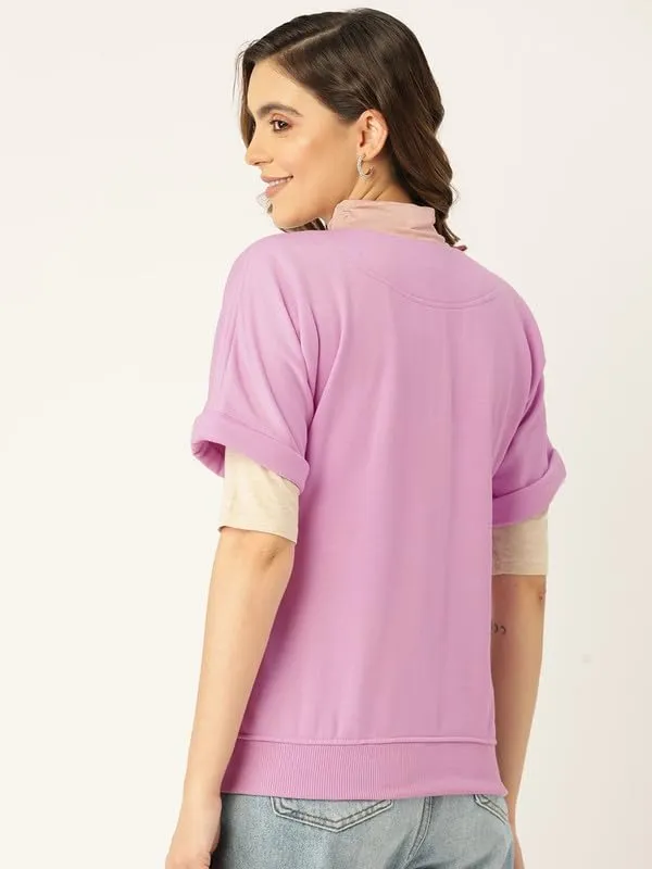 BRINNS_Women_Solid_Half_Sleeves_Cotton_Front_Zip_Fleece_Jacket