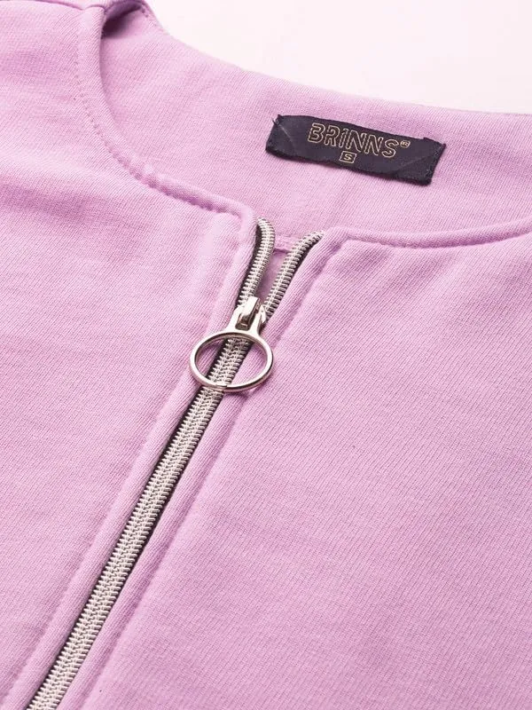 BRINNS_Women_Solid_Half_Sleeves_Cotton_Front_Zip_Fleece_Jacket
