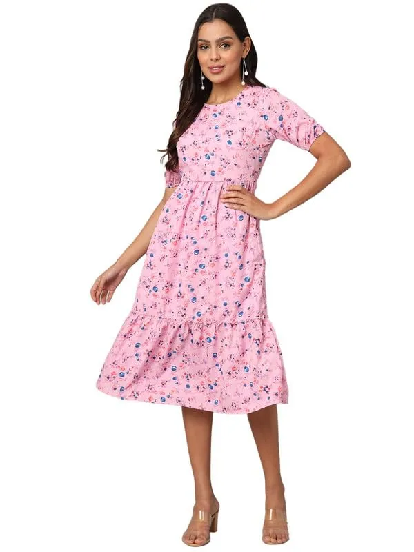 Polka_Dot_Print_Puff_Sleeve_Fit_&_Flare_Midi_Dress