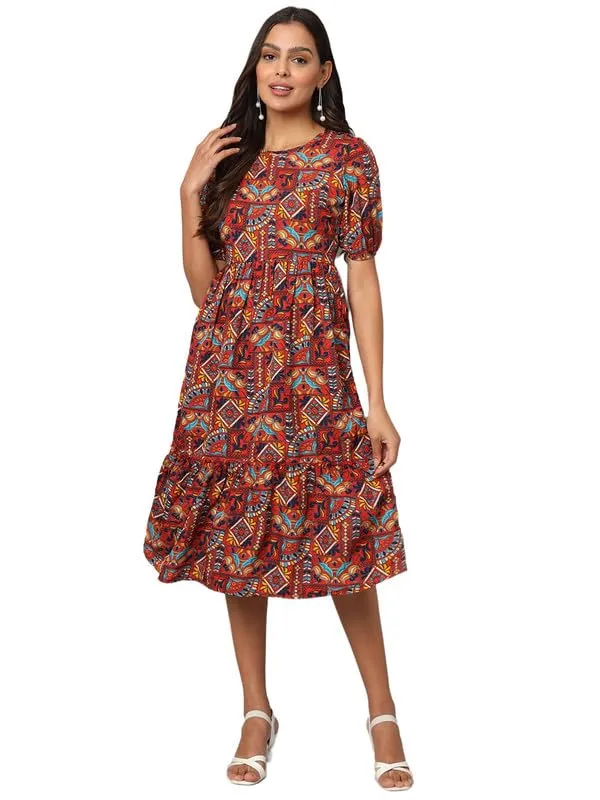 Multi_Print_Polyester_Print_Dresses