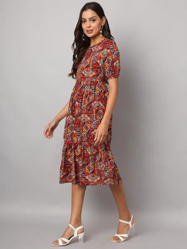 Multi_Print_Polyester_Print_Dresses