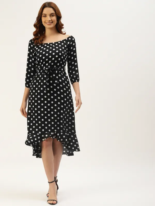 White_&_Black_Floral_Print_A-Line_Midi_Dress