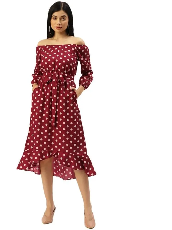 Brownpolka_Polyester_Print_Dresses