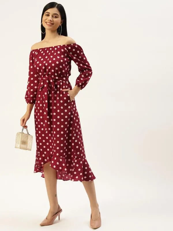 Brownpolka_Polyester_Print_Dresses