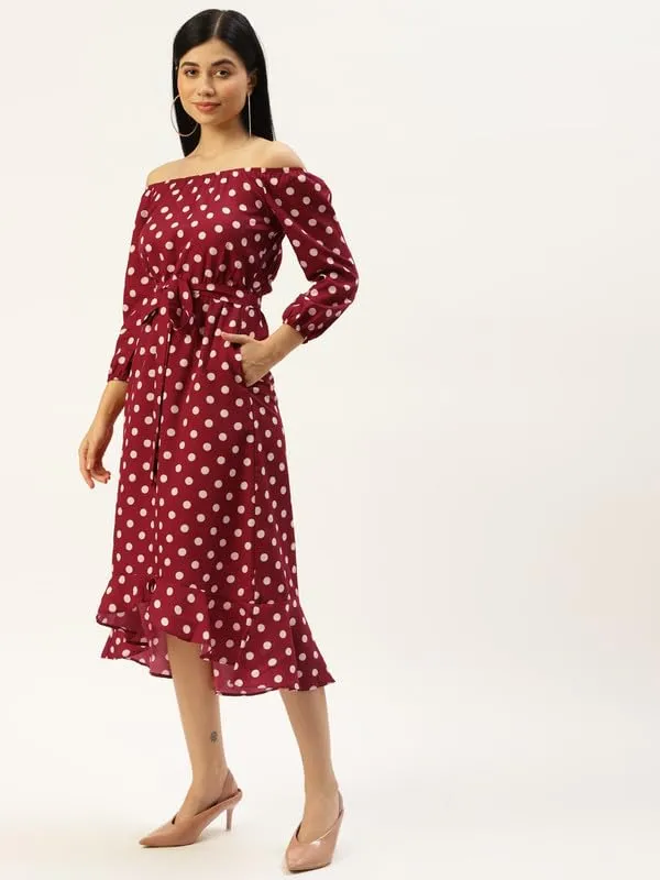 Brownpolka_Polyester_Print_Dresses
