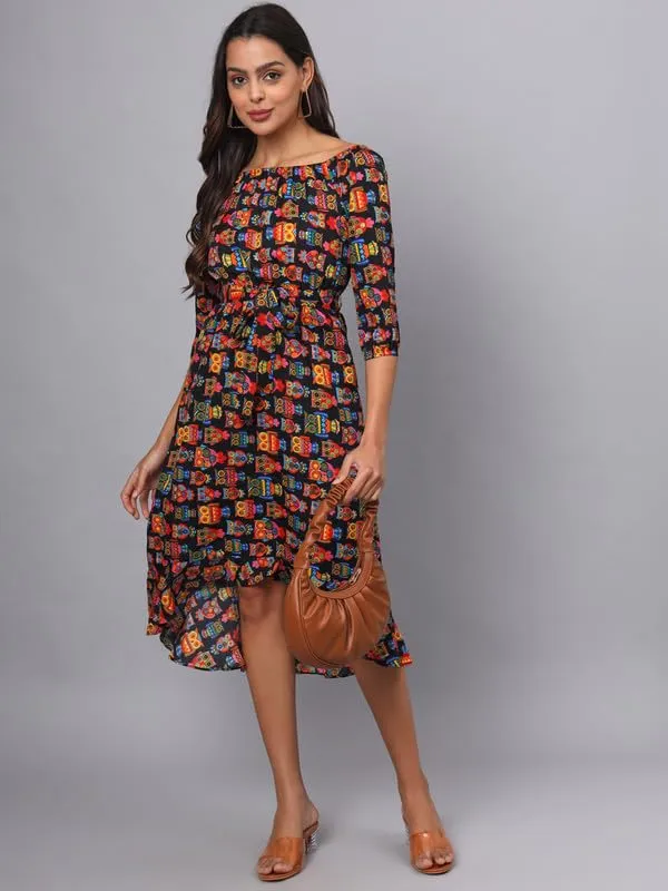 Multi_Print_Polyester_Print_Dresses