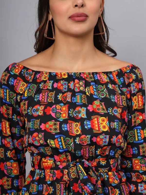 Multi_Print_Polyester_Print_Dresses