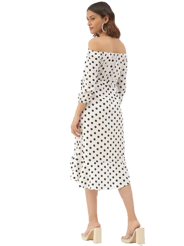 White_Polka_Polyester_Print_Dresses