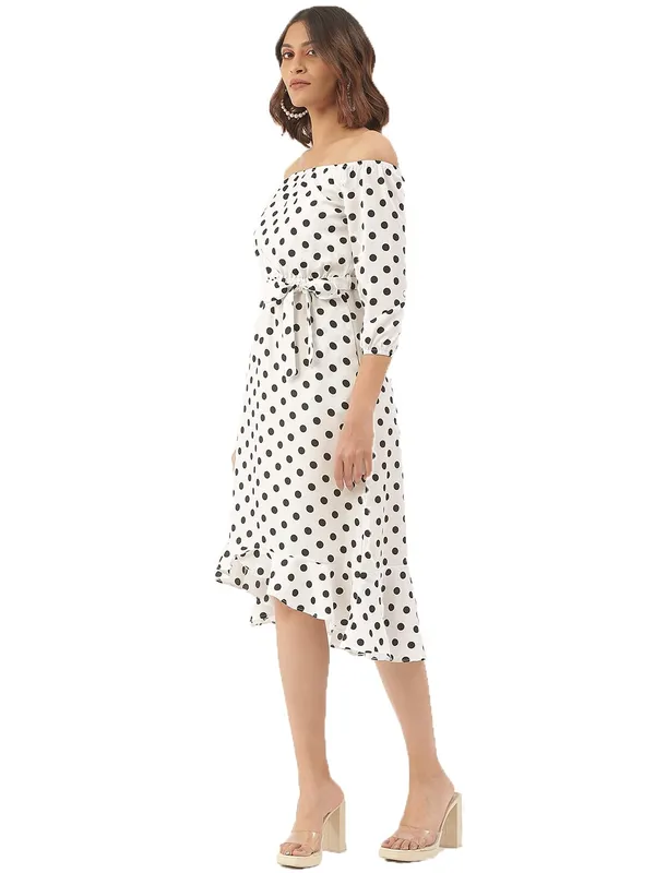 White_Polka_Polyester_Print_Dresses