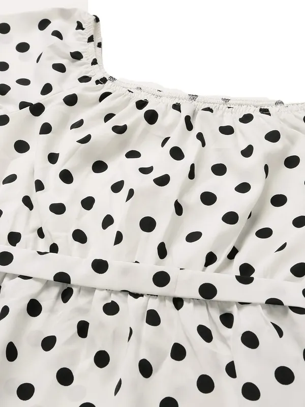 White_Polka_Polyester_Print_Dresses