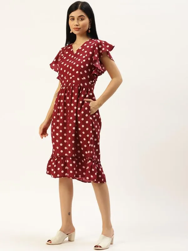 Brownpolka_Polyester_Print_Dresses