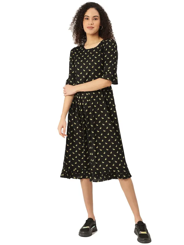 Black_&_Yellow_A-Line_Midi_Dress