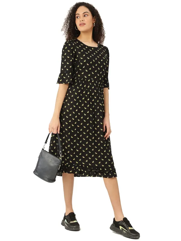 Black_&_Yellow_A-Line_Midi_Dress