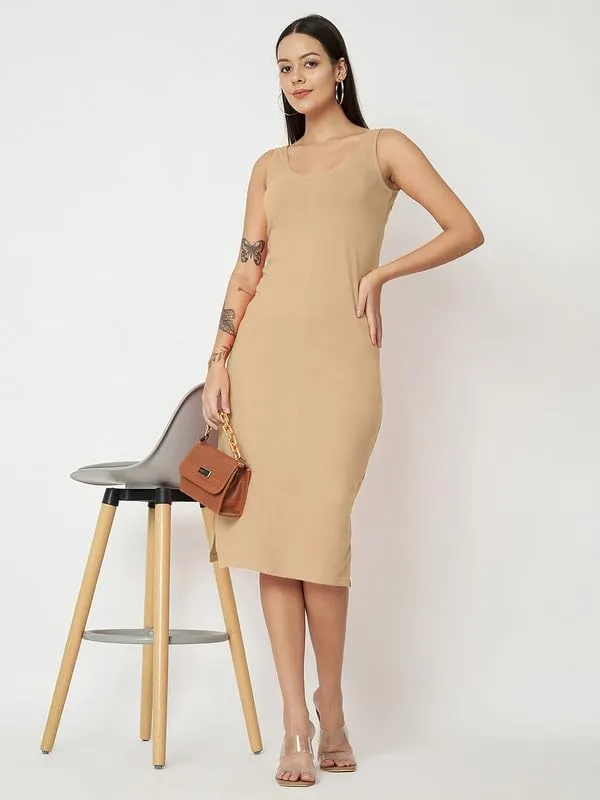 Beige_Cotton_Lycra_Dresses