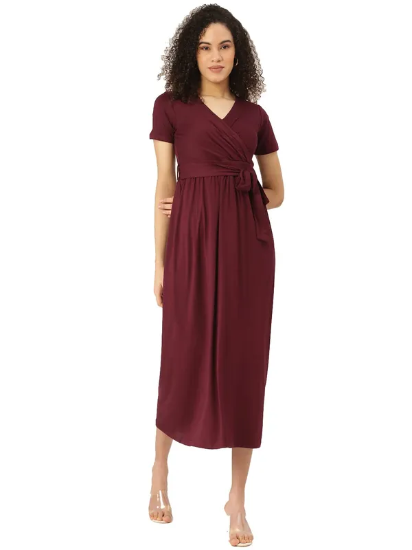 BRINNS_Burgundy_Solid_Color_Knitted_Midi_Dress