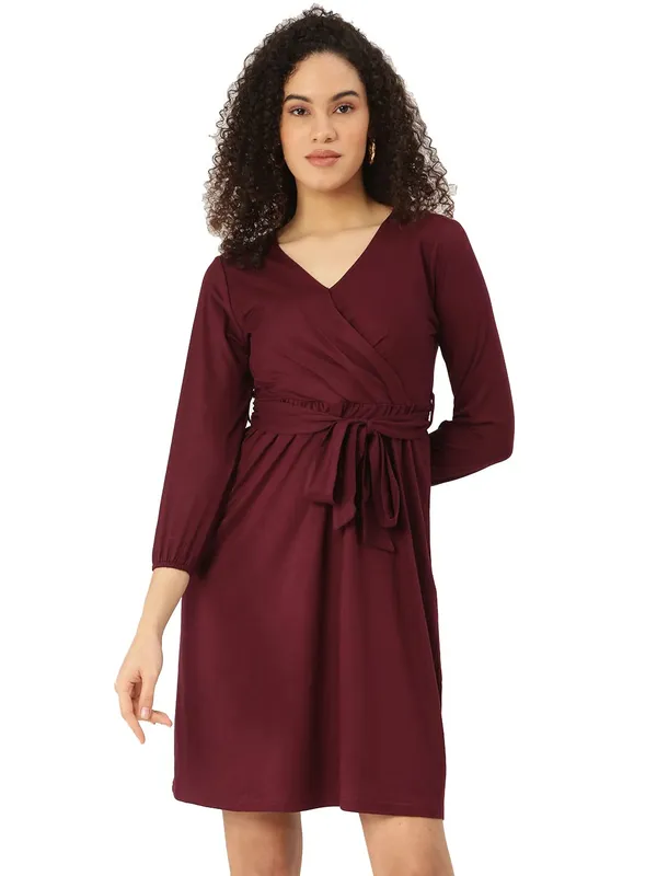 BRINNS_Burgundy_Solid_Dress