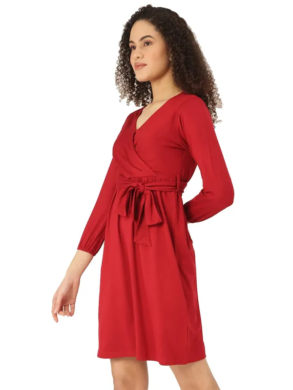 BRINNS_Maroon_Solid_Dress