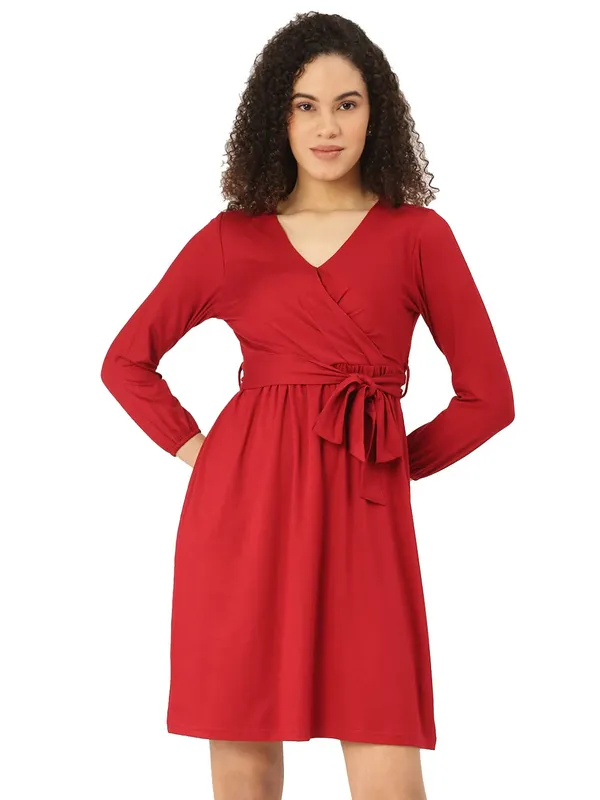 BRINNS_Maroon_Solid_Dress