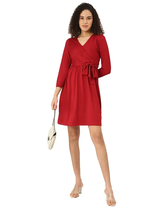 BRINNS_Maroon_Solid_Dress