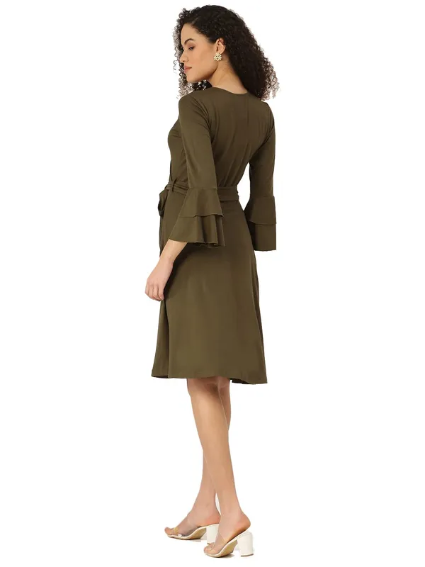 BRINNS_Olive_Green_Solid_Color_Knee_Length_Dress