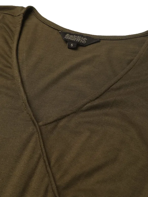 BRINNS_Olive_Green_Solid_Color_Knee_Length_Dress