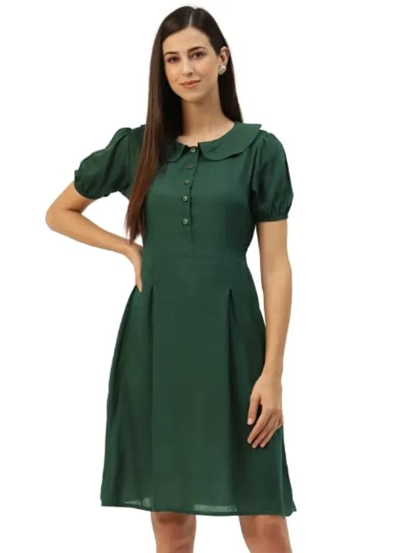 Darkgreen_Rayon_Solid_Dresses