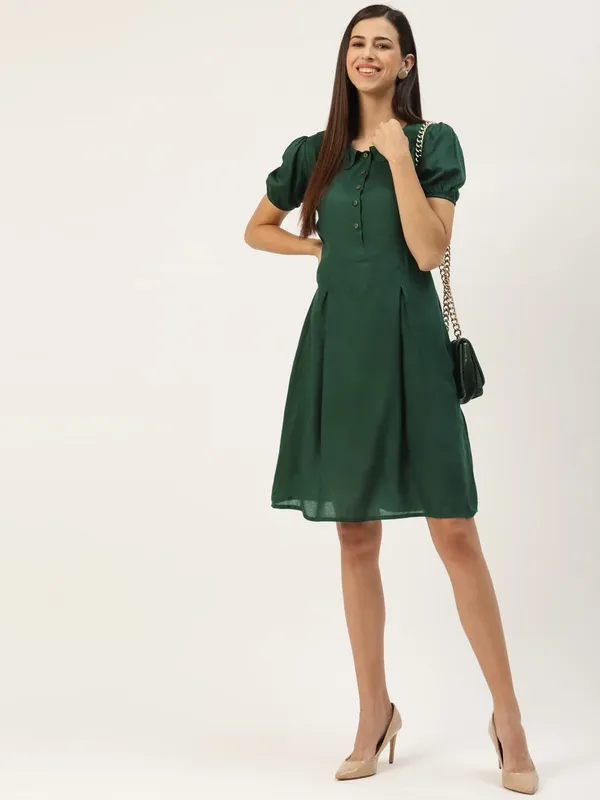 Darkgreen_Rayon_Solid_Dresses
