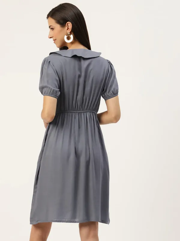 Grey_Rayon_Solid_Dresses