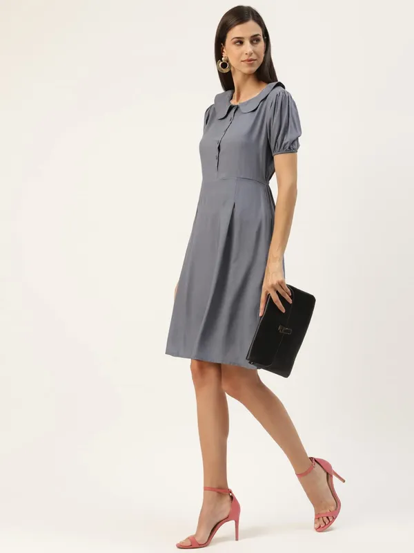 Grey_Rayon_Solid_Dresses